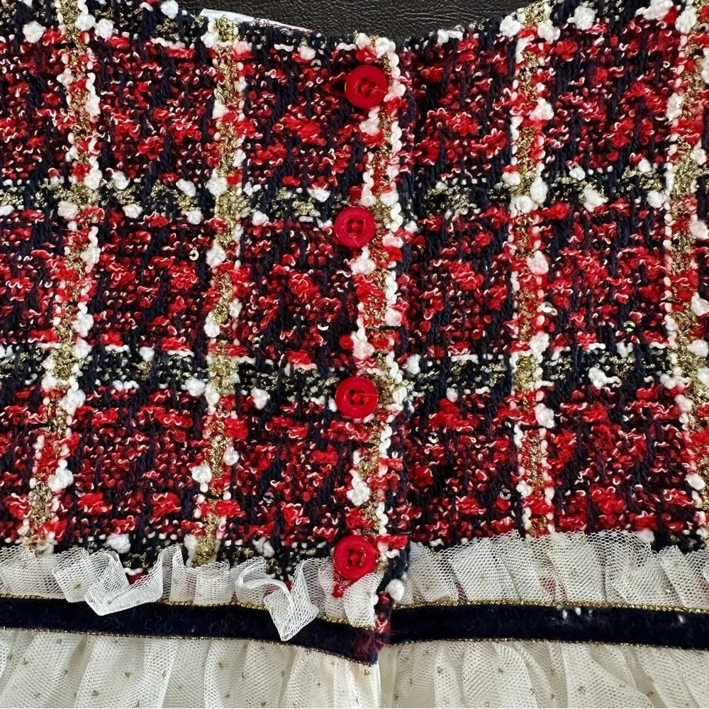 Blueberi Boulevard Plaid and Polka Dot Red and White Formal Kids Dress Sz 5